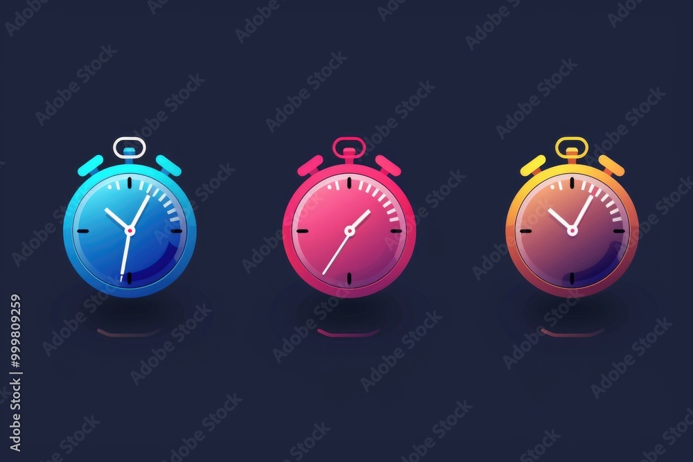 Poster a trio of clocks with distinct color schemes sit against a dark backdrop, offering a unique and eye-