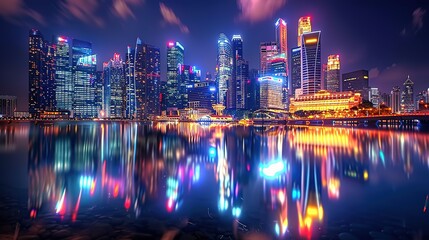 Fototapeta premium Stunning Urban Architecture Night View and Urban Landscape: A Visual Feast of City Lights. Admire the Modernity and Elegance.