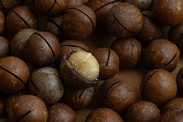 unpeeled macadamia nut textured background