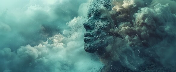 A young woman, betrayed and left alone, slowly turning into ash in a conceptual depiction, symbolizes her emotional and physical disappearance.