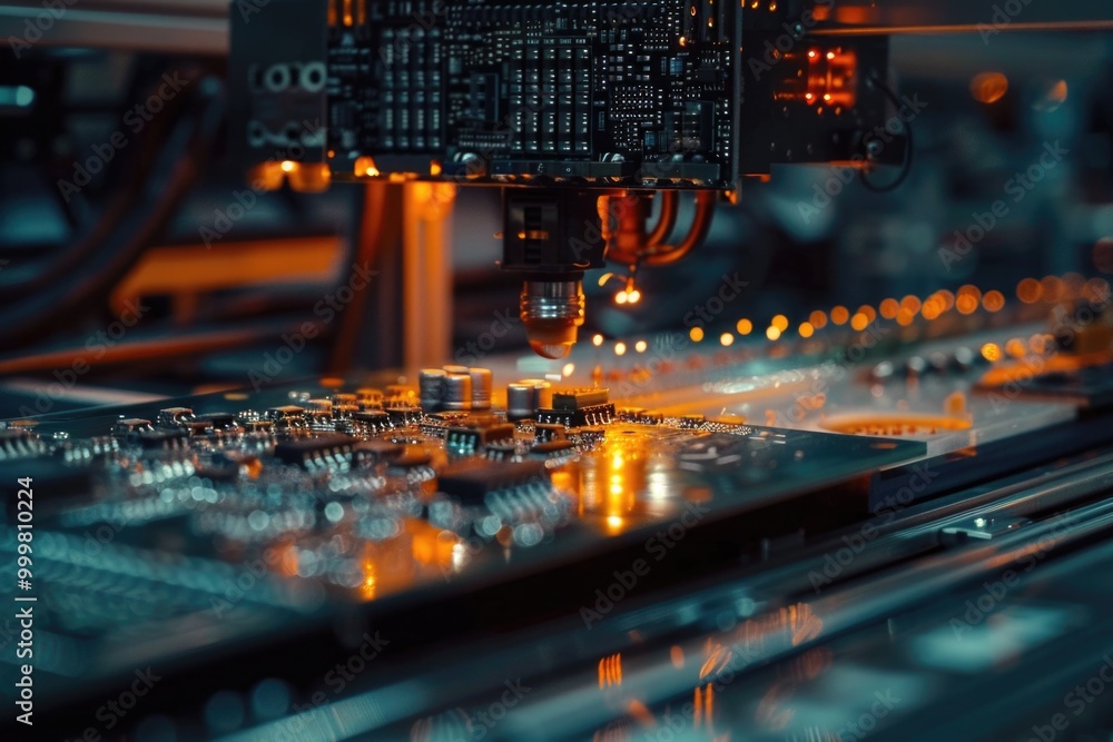 Poster a close-up view of a computer motherboard with various components and circuitry
