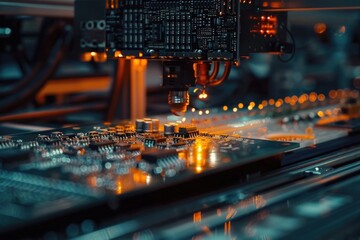A close-up view of a computer motherboard with various components and circuitry