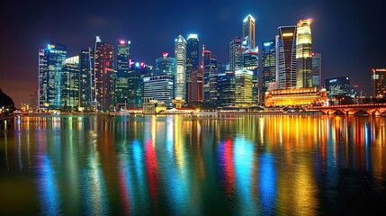 Stunning Urban Architecture Night View and Urban Landscape: A Visual Feast of City Lights. Admire the Modernity and Elegance.