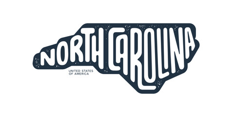North Carolina. Hand drawn USA state name silhouette on white background. Modern typography for t shirt prints, posters, stickers, cards, souvenirs. Vector vintage illustration.