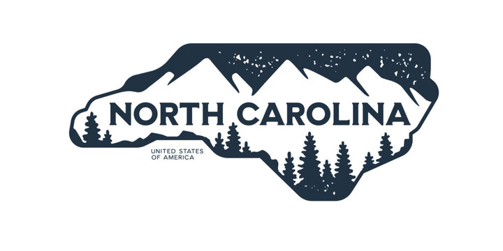 North Carolina. Hand drawn USA state name silhouette on white background. Modern typography for t shirt prints, posters, stickers, cards, souvenirs. Vector vintage illustration.