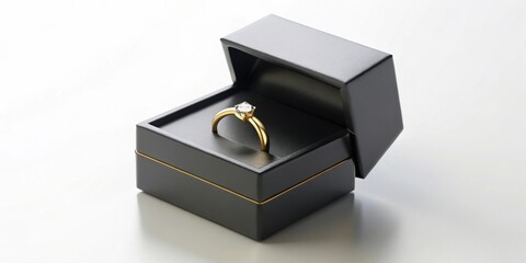 Blank black box with gold diamond ring mockup isolated on white background, black box, gold, diamond ring, mockup, isolated