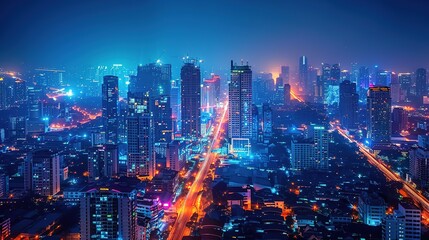 Fototapeta premium Stunning Urban Architecture Night View and Urban Landscape: A Visual Feast of City Lights. Admire the Modernity and Elegance.