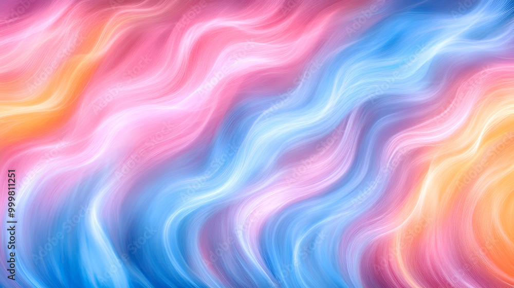 Poster colorful wave patterns of pink and blue blend softly across the canvas, creating an abstract represe
