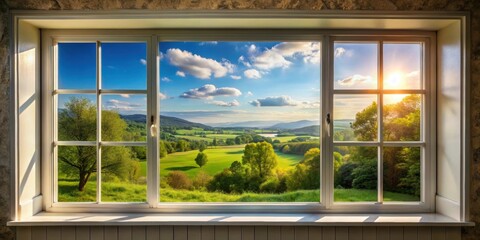 Fototapeta premium A scenic view of a picturesque landscape outside a window, nature, tranquility, beauty, window, scenery, peaceful, serene, outside