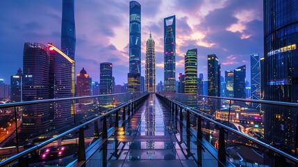 Fototapeta premium Stunning Urban Architecture Night View and Urban Landscape: A Visual Feast of City Lights. Admire the Modernity and Elegance.