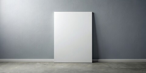 Blank vertical canvas on gray background with mock up poster, poster, mock up, blank canvas, gray wall