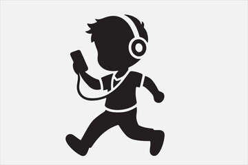 A playful avatar listening to music.