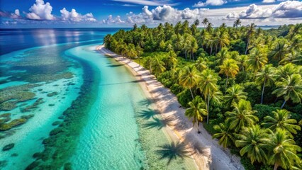 Aerial view of tropical paradise with crystal-clear sea