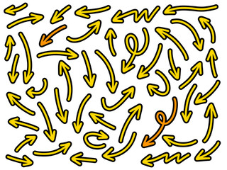 Hand drawn arrows collection Set simple flat arrows isolated on white background. Arrow mark icons and arrow paint. Stock vector. EPS10.