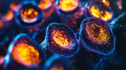 Fototapeta premium Microscopic Cells with Vibrant Glow