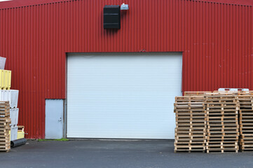 Facade of a modern red warehouse