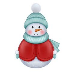 A cute snowman in a hat and red vest. Perfect for holiday cards, Christmas decorations, winter-themed projects, and seasonal artwork
