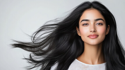 young indian woman with flying hair