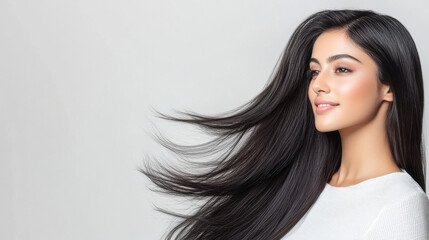 young indian woman with flying hair