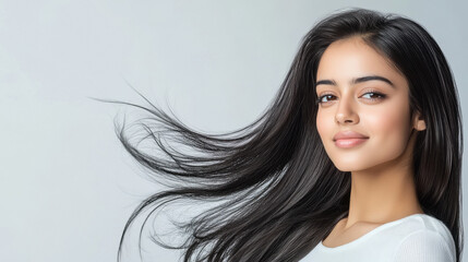 young indian woman with flying hair