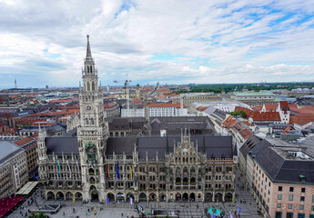 Panorama from the tower of The   St. Peters Church to The Old Town Hall of  Munich, Bavaria District, Germany.  