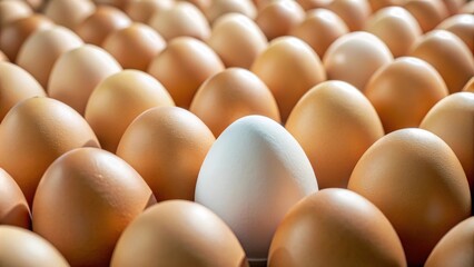 Unique egg standing out from a group of identical eggs, individuality, difference, standout, unique, special