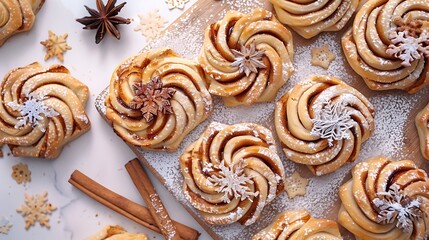 Cinnamon roll snowflake vegan filled puff pastry