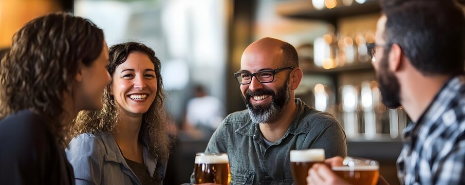 Adults Bonding Over Craft Beer Tasting at Local Brewery Event