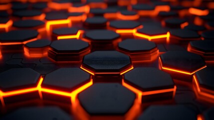 Obraz premium Glowing Hexagon Grid: Abstract 3D Render of Illuminated Hexagons 
