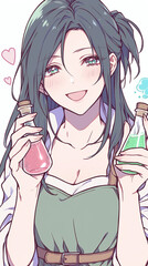 Cute Anime Girl Holding Potions - Fantasy Illustration