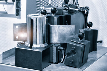Industrial concept. Industrial press machine for bending metal details