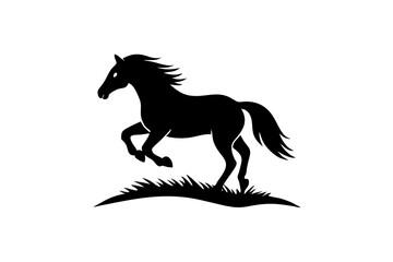 Horse jumping on grass icon logo silhouette vector on white background
