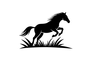 Horse jumping on grass icon logo silhouette vector on white background