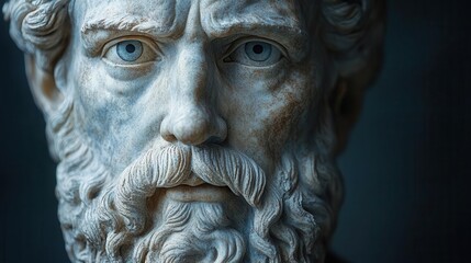 weathered marble statue of greek philosopher timeless wisdom etched in stoic expression patina of ages lending gravitas to classical form
