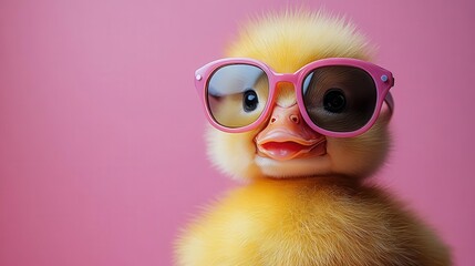 whimsical duck sporting aviator shades vibrant studio backdrop playful lighting contrasting colors dynamic composition quirky charm