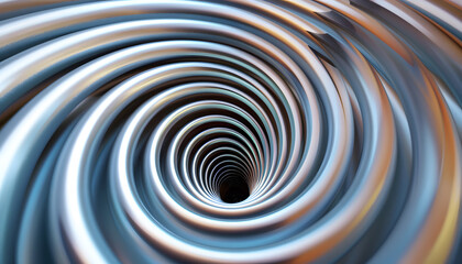 Fototapeta premium A mesmerizing abstract swirl of metallic pipes, creating a dynamic sense of depth and movement with gleaming reflections.