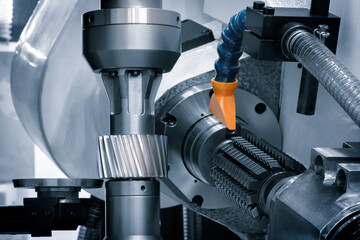 Industrial concept.  Manufacturing CNC professional lathe machine