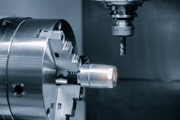 Industrial concept.  Manufacturing CNC professional lathe machine