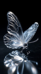Obraz premium Photorealistic 3D Rendering of a Transparent Glass Butterfly with Intricate Wing Engravings