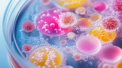 Colorful Microbial Growth in Petri Dish