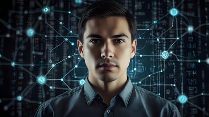 Confident Young Professional in Futuristic Network Environment