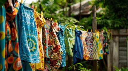 Colorful Clothes Drying on a Clothesline