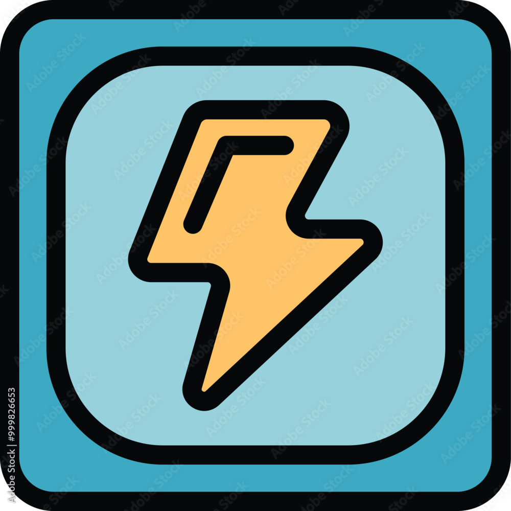 Poster colorful icon of a lightning bolt flashing inside a square button