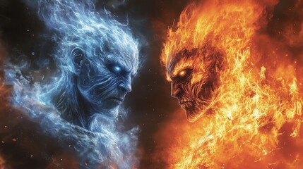 Ice vs Fire concept illustration.