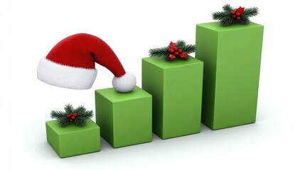 Celebrating the season with a colorful Christmas bar graph wearing a Santa hat and adorned with holly against a festive snowflake backdrop