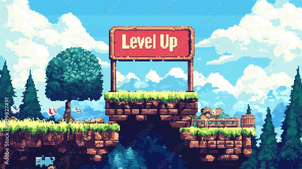 Poster colorful pixel art world with a 