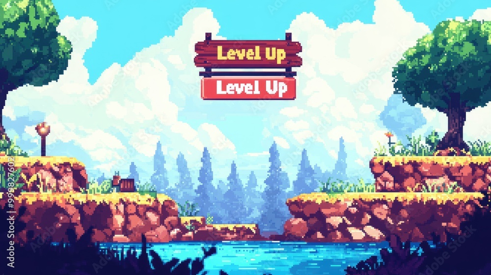 Poster colorful pixel art world with a 