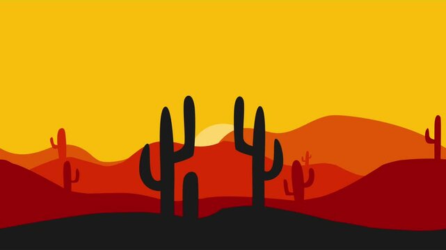 Animation of desert silhouettes and cactus moving in the background with chroma key color