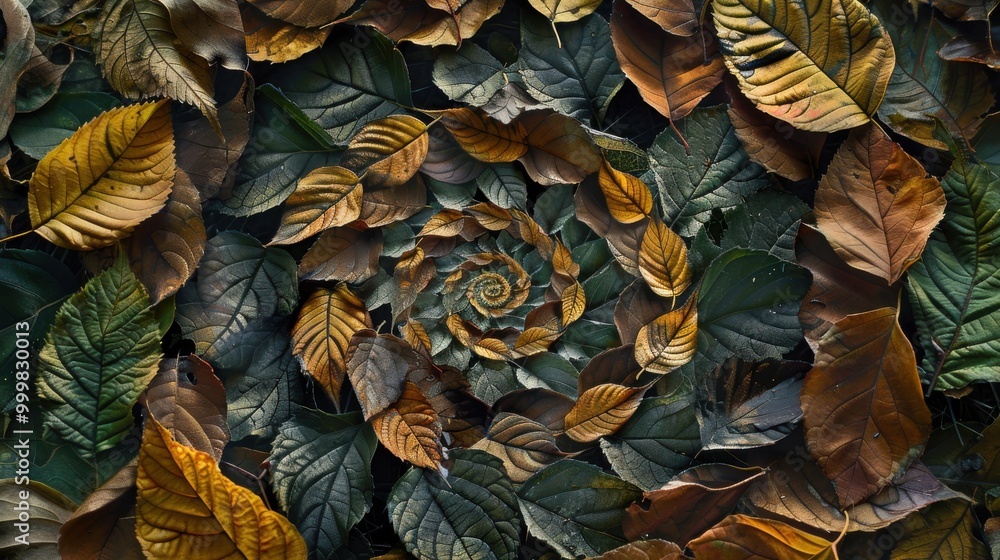 Poster spiraling leaves in nature's fibonacci pattern