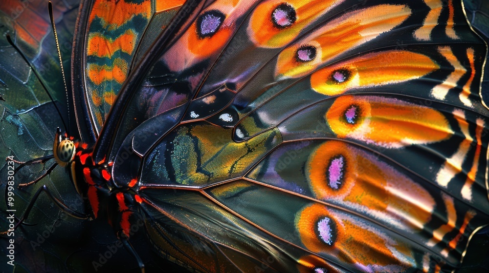 Poster vibrant butterfly wing with fibonacci pattern
